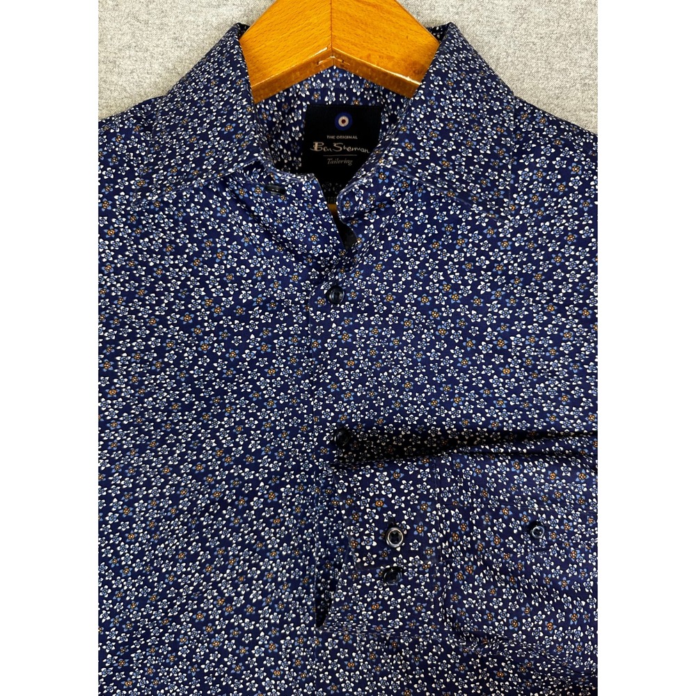 Ben Sherman Dress Shirt 15-15.5 34/35 Blue Performance Stretch Floral Tailoring